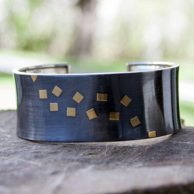 Gold plated cuff bracelet, 'Midnight Comet' - Gold plated cuff bracelet