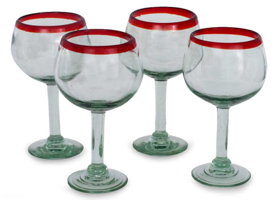 red-rimmed wine glasses