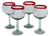 Blown glass wine glasses, 'Ruby Globe' (set of 4) - Set of 4 Hand Blown Wine Glasses Clear with Red Rim Mexico (image 2a) thumbail