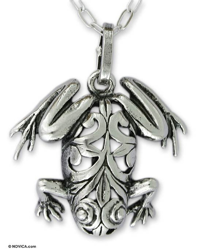 Men's sterling silver necklace, 'Lucky Frog' - Men's Handmade Sterling Silver Good Luck Necklace
