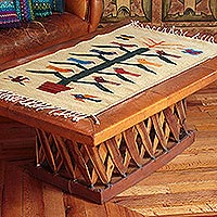 Zapotec wool rug, 'Birds and Corn' (2x3.5)