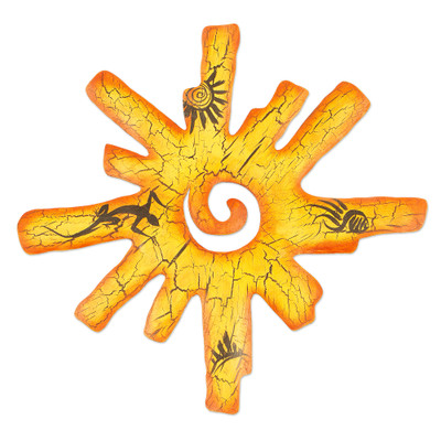 Iron candleholder, 'Cave Art Sun' - Sun Wall Sconce Iron Candleholder Handmade in Mexico