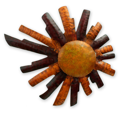 Iron wall adornment, 'Two Suns' - Hand Made Sun Sculpture Mexican Steel Wall Art