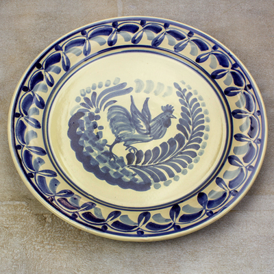 Majolica ceramic plate, Rooster at Dawn