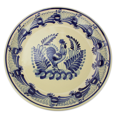 Majolica ceramic plate, 'Rooster at Dawn' - Majolica ceramic plate