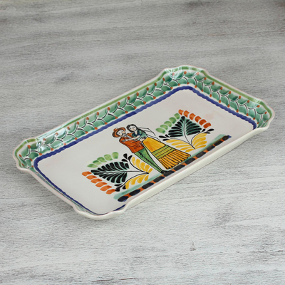 Majolica ceramic plate, 'Colonial Wedding' - Bride and Groom Majolica Ceramic Plate from Mexico