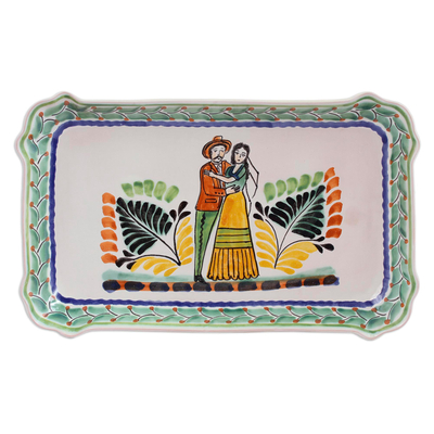 Majolica ceramic plate, 'Colonial Wedding' - Bride and Groom Majolica Ceramic Plate from Mexico
