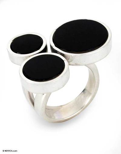 Obsidian cocktail ring, 'Ultra-Modern' - Obsidian cocktail ring