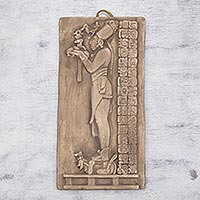 Ceramic wall panel, 'Maya Priest's Offerings in Grey' - Ceramic wall panel