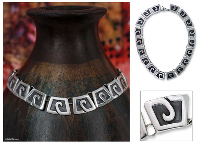 Sterling silver link necklace, 'Wave of Light' - Sterling silver link necklace