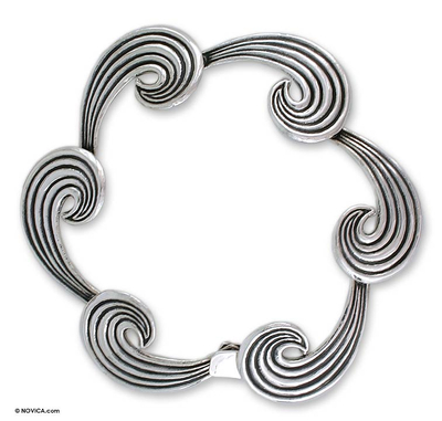 Sterling silver link bracelet, 'Whispering Wind' - Sterling silver link bracelet