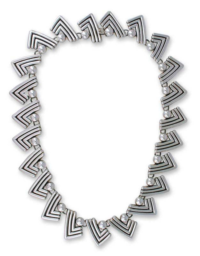 Sterling silver link necklace, 'Aztec Victory' - Unique Taxco Silver Sterling Link Necklace