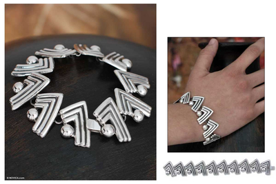 Sterling silver link bracelet, 'Aztec Victory' - Mexican Taxco Silver Link Bracelet