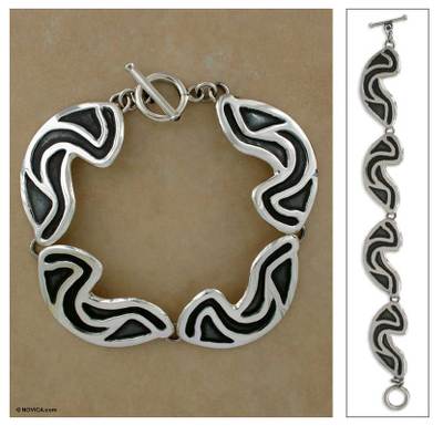 Sterling silver link bracelet, 'Clouds' - Sterling silver link bracelet