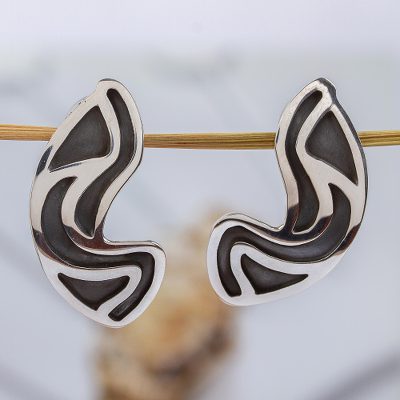 Sterling silver button earrings, 'Clouds' - Taxco Silver Button Earrings
