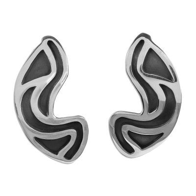 Sterling silver button earrings, 'Clouds' - Taxco Silver Button Earrings