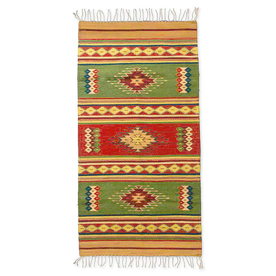 Zapotec wool rug, 'Forest Sun' (2.5x5) - Zapotec wool rug (2.5x5)
