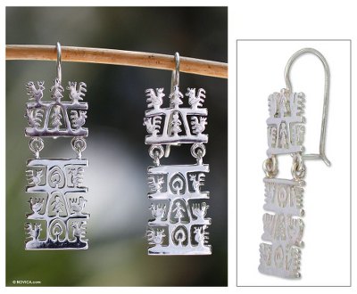 Sterling silver dangle earrings, 'Country Life' - Sterling Silver Tree of Life Earrings Mexico Folkways