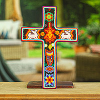 Beadwork cross, 'Huichol Offering' - Beadwork cross