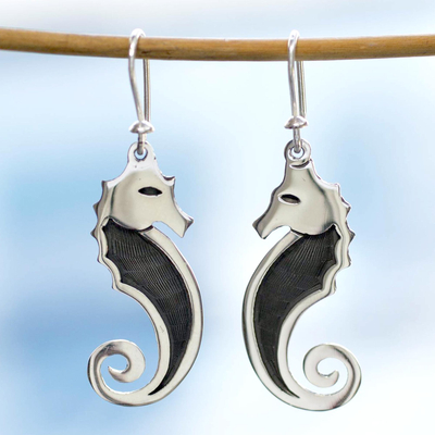 Sterling silver dangle earrings, 'Seahorse' - Sterling silver dangle earrings