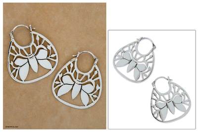 Sterling silver hoop earrings, 'Butterfly Dreams' - Sterling Silver Hoop Earrings from Mexico