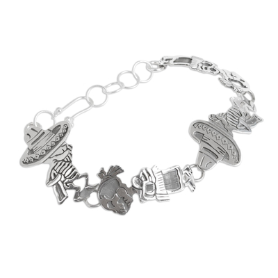 Mexican Day of the Dead Sterling Silver Link Bracelet