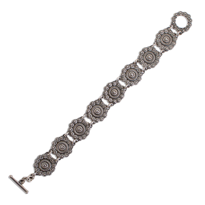 Sterling silver flower bracelet, 'Spinning Daisies' - Sterling silver flower bracelet