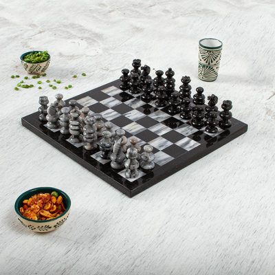 Schachspiel aus Marmor - 11 Zoll handgeschnitztes Marmorschachspiel Mexiko