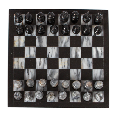 Schachspiel aus Marmor - 11 Zoll handgeschnitztes Marmorschachspiel Mexiko