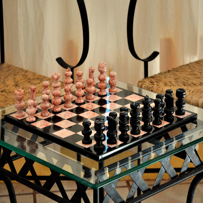 Marble chess set, 'Glorious Battle' (large) - Handcrafted Marble Chess Set (Large)