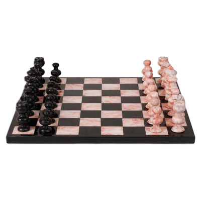 Marble chess set, 'Glorious Battle' (large) - Handcrafted Marble Chess Set (Large)