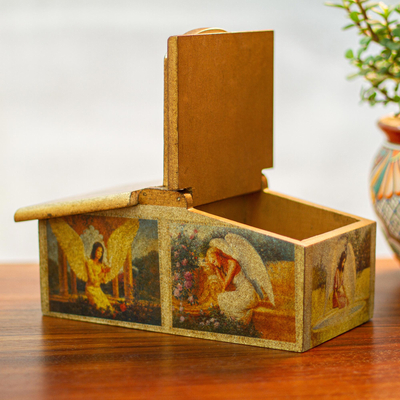 Decoupage sewing box, 'Angelical Charm' - Hand Made Angel Theme Decorative Pinewood Box