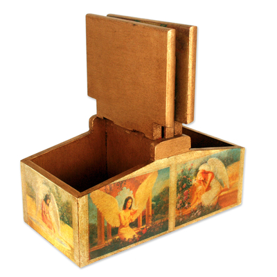 Decoupage sewing box, 'Angelical Charm' - Hand Made Angel Theme Decorative Pinewood Box
