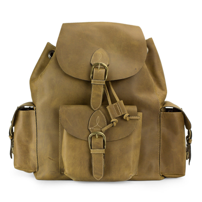 Leather backpack, 'Weathered in Honey Brown' - Hand Crafted Leather Backpack from Mexico