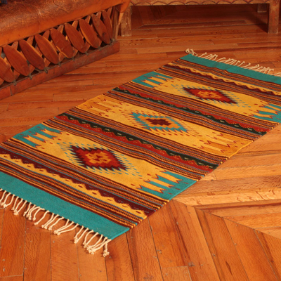 Zapotec wool rug, 'Summer Sky' (2.5x5) - Mexican Zapotec Rug (2.5x5)