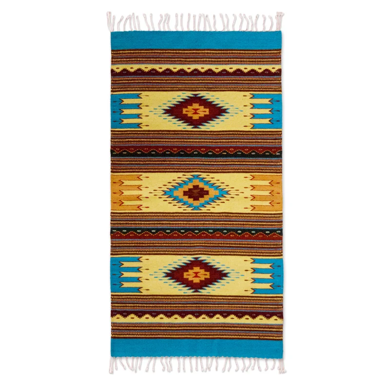 Mexican Zapotec Rug (2.5x5) - Summer Sky | NOVICA