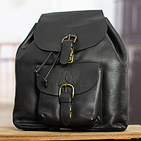 Leather backpack, 'Liquorice'