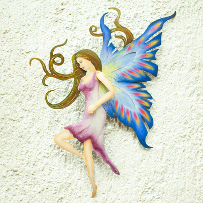 Steel wall art, 'Sapphire Fairy' - Steel wall art