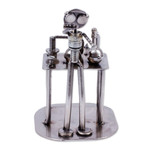 Recycled metal sculpture, 'Rustic Scientist' - Collectible Recycled Metal Sculpture Handmade in Mexico
