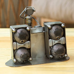 Auto parts statuette, 'Rustic DJ' - Dance and Music Metal Recycled Auto Parts Sculpture