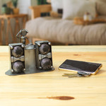 Auto parts statuette, 'Rustic DJ' - Dance and Music Metal Recycled Auto Parts Sculpture