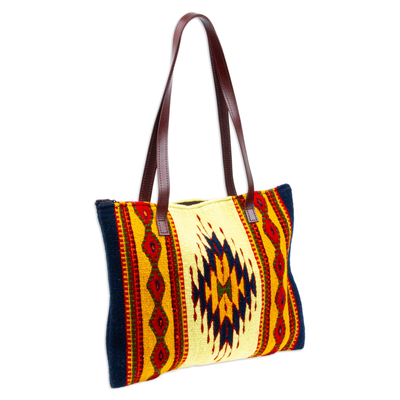 Zapotec wool tote bag, 'Sun of Life' - Zapotec wool tote bag