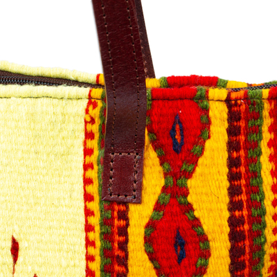 Tragetasche aus zapotekischer Wolle, 'Sonne des Lebens'. - Tragetasche aus Zapotec-Wolle