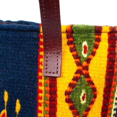 Tragetasche aus zapotekischer Wolle, 'Sonne der Hoffnung'. - Handgefertigte Akzenttasche aus Wollleder aus Mexiko