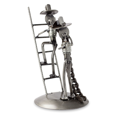Recycled metal sculpture, 'Firefighters at Work' - Recycled metal sculpture