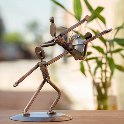 Auto parts statuette, 'Heavenly Dancers' - Unique Dance and Music Recycled Metal Sculpture from Mexico