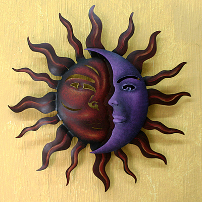 Steel wall art, 'Romantic Duality' - Sun and Moon Steel Wall Art