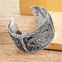 Sterling silver cuff bracelet, 'Catrina Flirt' - Handmade Taxco Silver Day of the Dead Bracelet