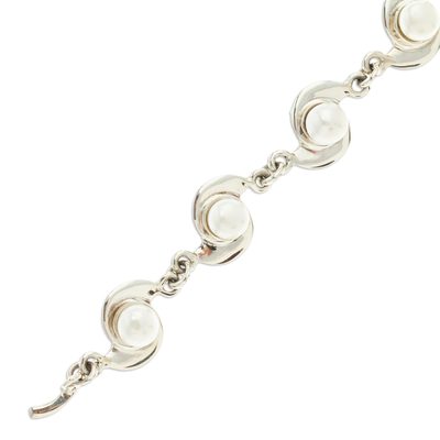 Perlen-Gliederarmband, „Taxco Pinwheels“ – Perlen-Gliederarmband mit mexikanischem Sterlingsilber 925