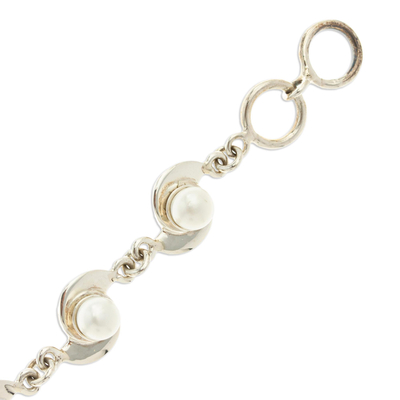 Pulsera de eslabones de perlas - Pulsera de Eslabones de Perlas con Plata de Ley México 925